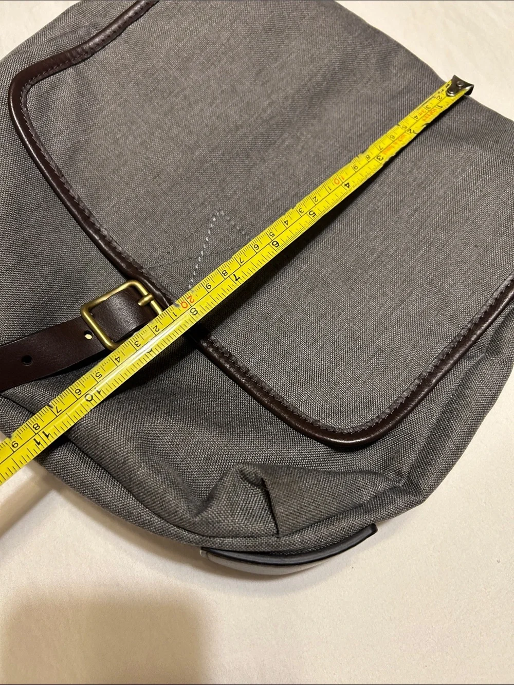 Fossil Gray Canvas Messenger Bag with Brown Trim